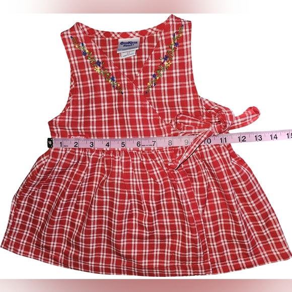 Vintage OshKosh B’gosh Red Gingham Plaid Wrap Dress Embroidered USA Sz 2T - Picture 8 of 16